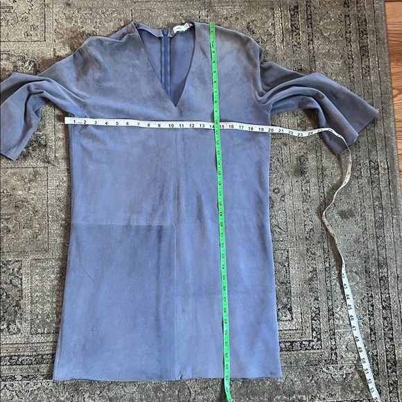 VINCE Lamb Leather/Suede V-Neck Shift Dress In Light Blue Size XS - Picture 12 of 12